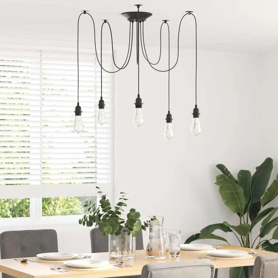 vidaXL Hanglamp met 5 lamphouders E27 metaal zwart