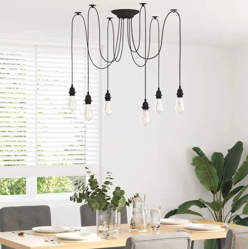vidaXL Hanglamp met 6 lamphouders E27 metaal zwart