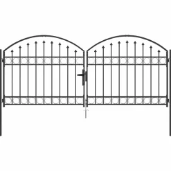 vidaXL Hekpoort met slot Assen Grijs 301 x 175,5 cm Staal