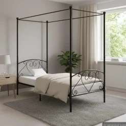 vidaXL Hemelbedframe metaal zwart 90x200 cm