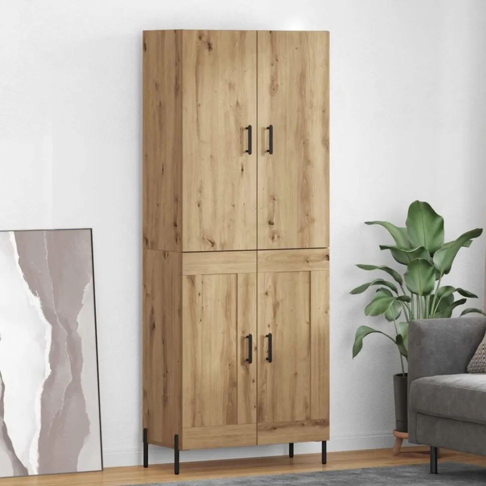 vidaXL Highboard Artisan Eiken 69,5 x 34 x 180 cm Bewerkt hout