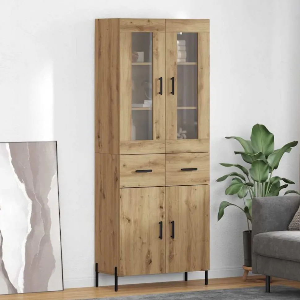 vidaXL Highboard Artisan Eiken 69,5 x 34 x 180 cm Bewerkt hout