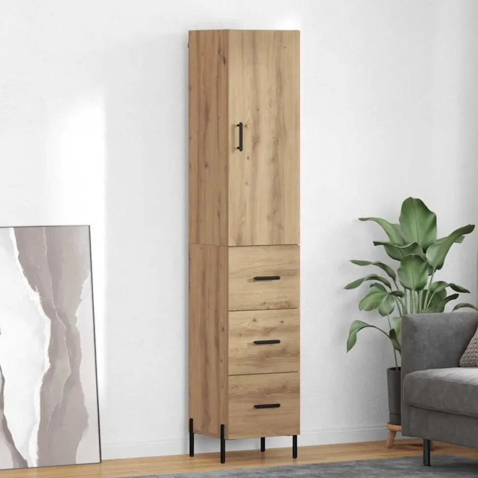 vidaXL Highboard Artisan Eiken 34,5 x 34 x 180 cm Bewerkt hout