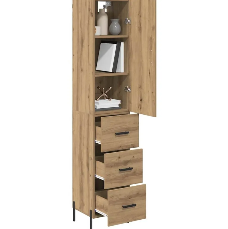 vidaXL Highboard Artisan Eiken 34,5 x 34 x 180 cm Bewerkt hout