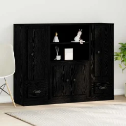 vidaXL Highboard Zwart Eiken 132 x 35,5 x 103,5 cm Bewerkt hout