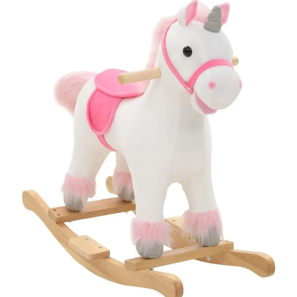 vidaXL Hobbeldier eenhoorn 65x32x58 cm pluche wit en roze