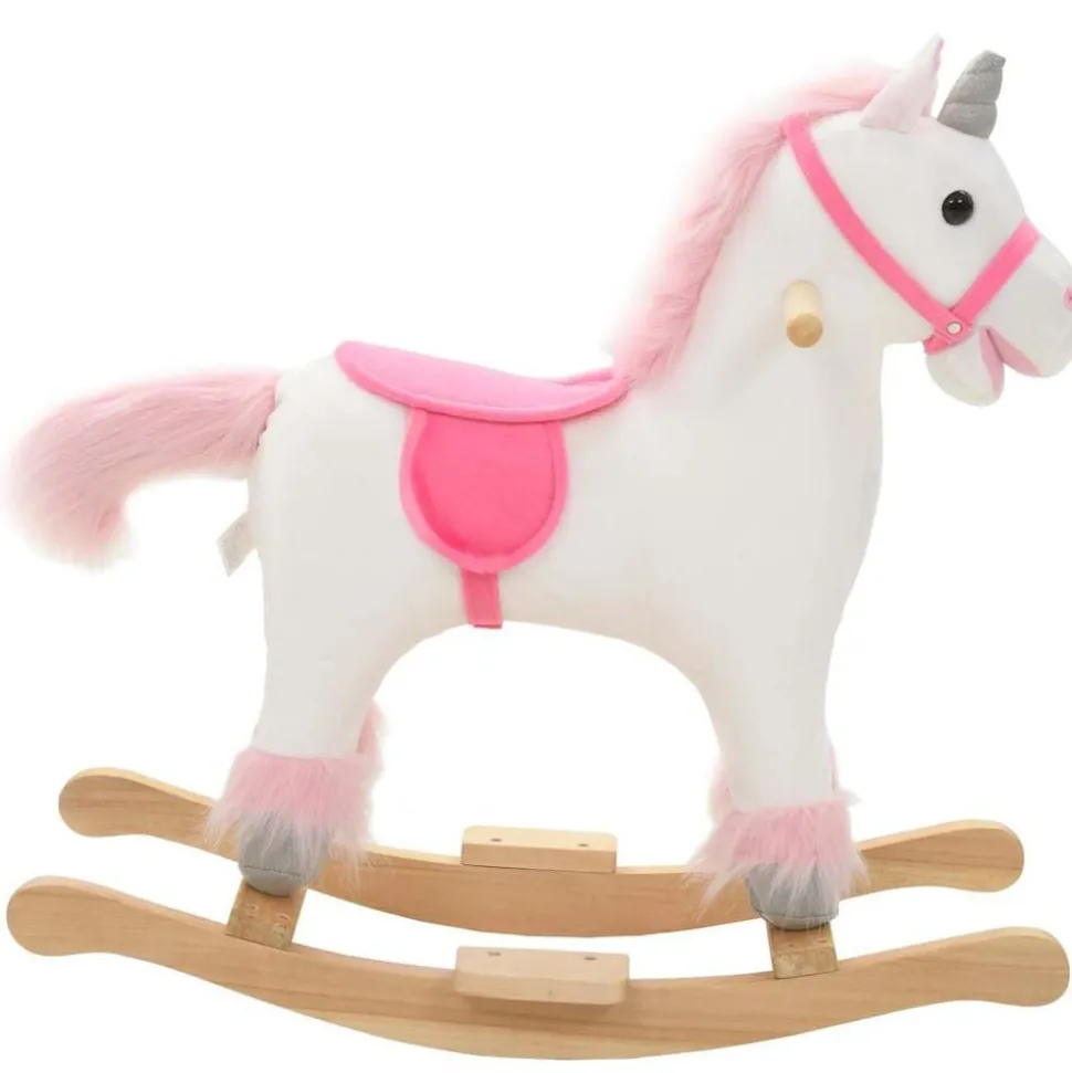vidaXL Hobbeldier eenhoorn 65x32x58 cm pluche wit en roze