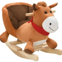 vidaXL Hobbeldier paard met rugleuning 60x32x50 cm pluche bruin