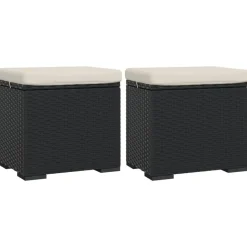 vidaXL Hockers met kussens 2 st 40x30x40 cm poly rattan zwart