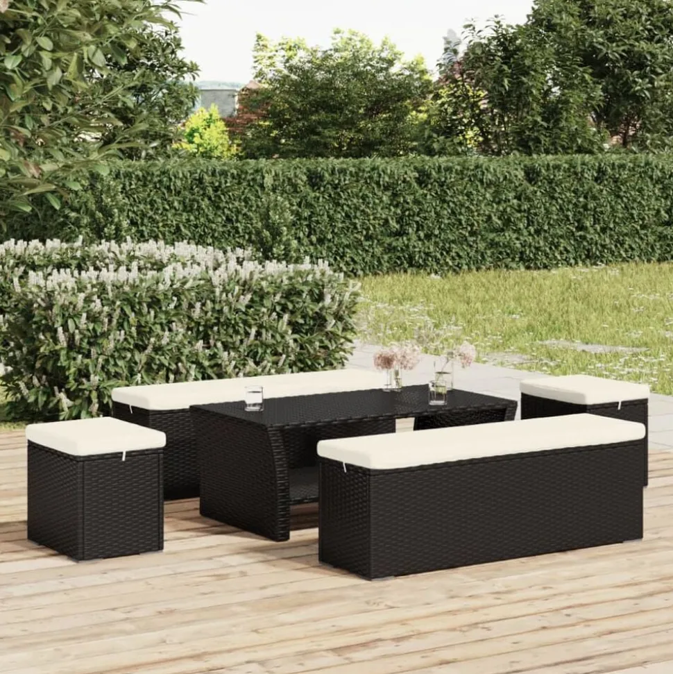 vidaXL Hockers met kussens 2 st 40x30x40 cm poly rattan zwart
