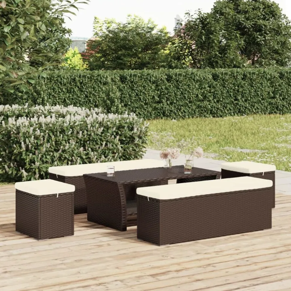 vidaXL Hockers met kussens 2 st 40x30x40 cm poly rattan bruin