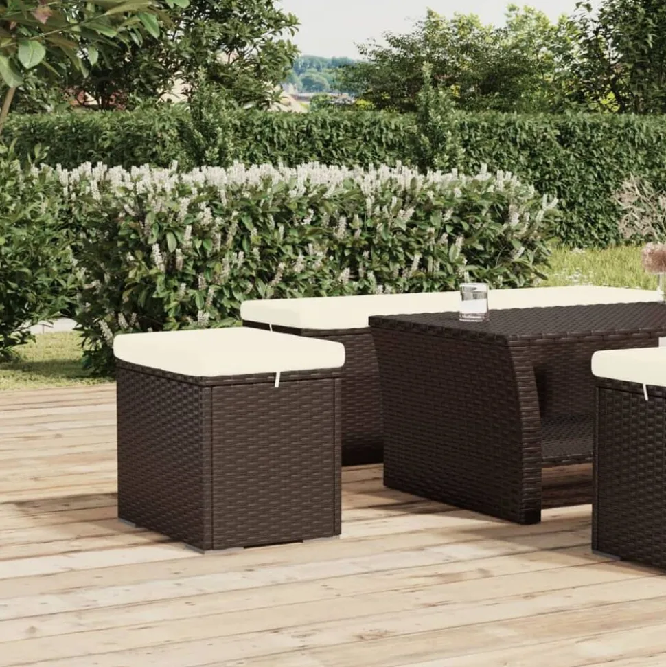 vidaXL Hockers met kussens 2 st 40x30x40 cm poly rattan bruin