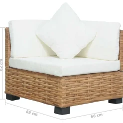 vidaXL Hoekbank met kussens natuurlijk rattan