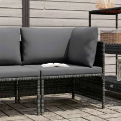 vidaXL Hoekbank sectioneel met kussens poly rattan grijs