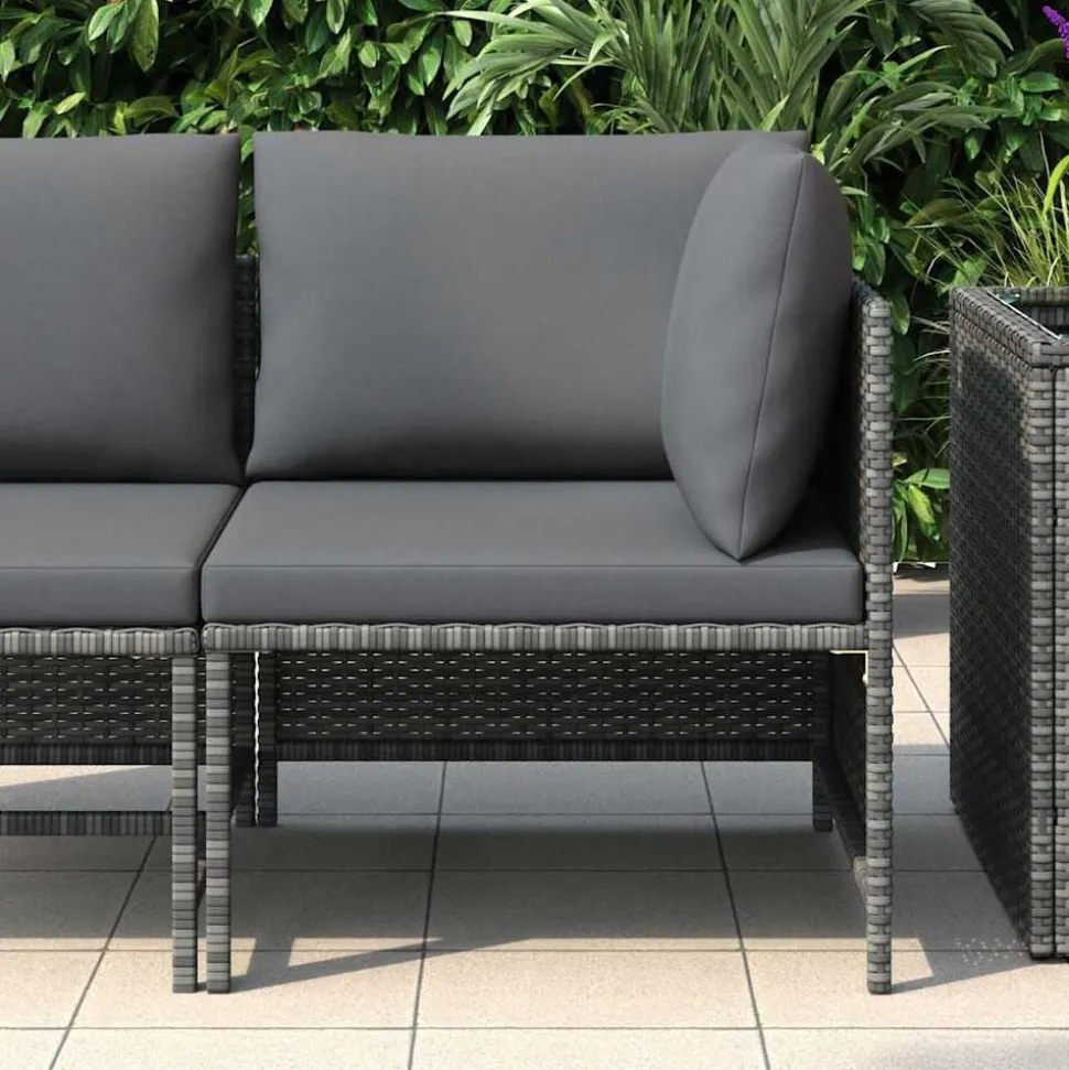 vidaXL Hoekbank sectioneel met kussens poly rattan grijs