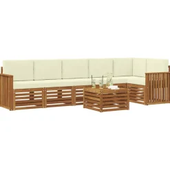 vidaXL Hoekbank Set 7 pcs Natuurlijk en Crème Massief Acaciahout