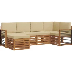 vidaXL Hoekbank Set 6 pcs Natuurlijk en Beige Massief Acaciahout