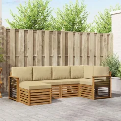vidaXL Hoekbank Set 6 pcs Natuurlijk en Beige Massief Acaciahout