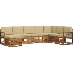 vidaXL Hoekbank Set 8 pcs Natuurlijk en Beige Massief Acaciahout