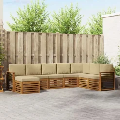 vidaXL Hoekbank Set 8 pcs Natuurlijk en Beige Massief Acaciahout