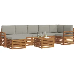 vidaXL Hoekbank Set 8 pcs Natuurlijk en Lichtgrijs Massief Acaciahout