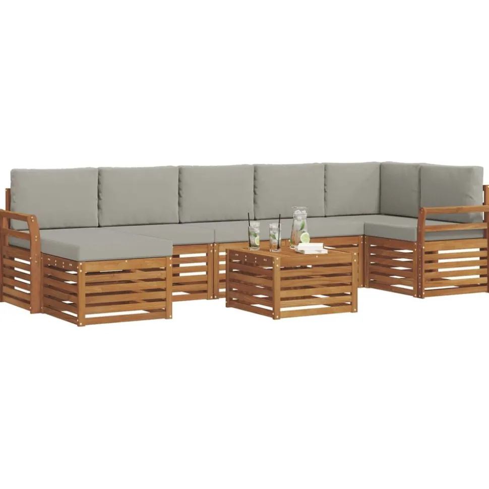 vidaXL Hoekbank Set 8 pcs Natuurlijk en Lichtgrijs Massief Acaciahout