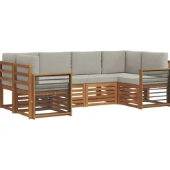 vidaXL Hoekbank Set 6 pcs Natuurlijk en Lichtgrijs Massief Acaciahout