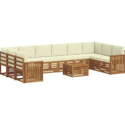 vidaXL Hoekbank Set 11 pcs Natuurlijk en Crème Massief Acaciahout