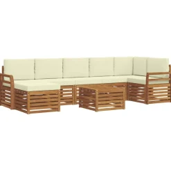 vidaXL Hoekbank Set 8 pcs Natuurlijk en Crème Massief Acaciahout