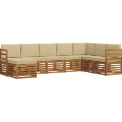 vidaXL Hoekbank Set 8 pcs Natuurlijk en Beige Massief Acaciahout