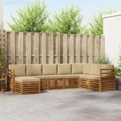 vidaXL Hoekbank Set 8 pcs Natuurlijk en Beige Massief Acaciahout