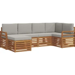 vidaXL Hoekbank Set 6 pcs Natuurlijk en Lichtgrijs Massief Acaciahout