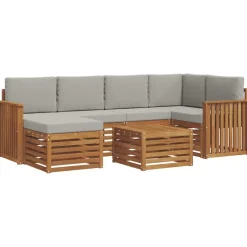 vidaXL Hoekbank Set 7 pcs Natuurlijk en Lichtgrijs Massief Acaciahout