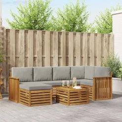 vidaXL Hoekbank Set 7 pcs Natuurlijk en Lichtgrijs Massief Acaciahout