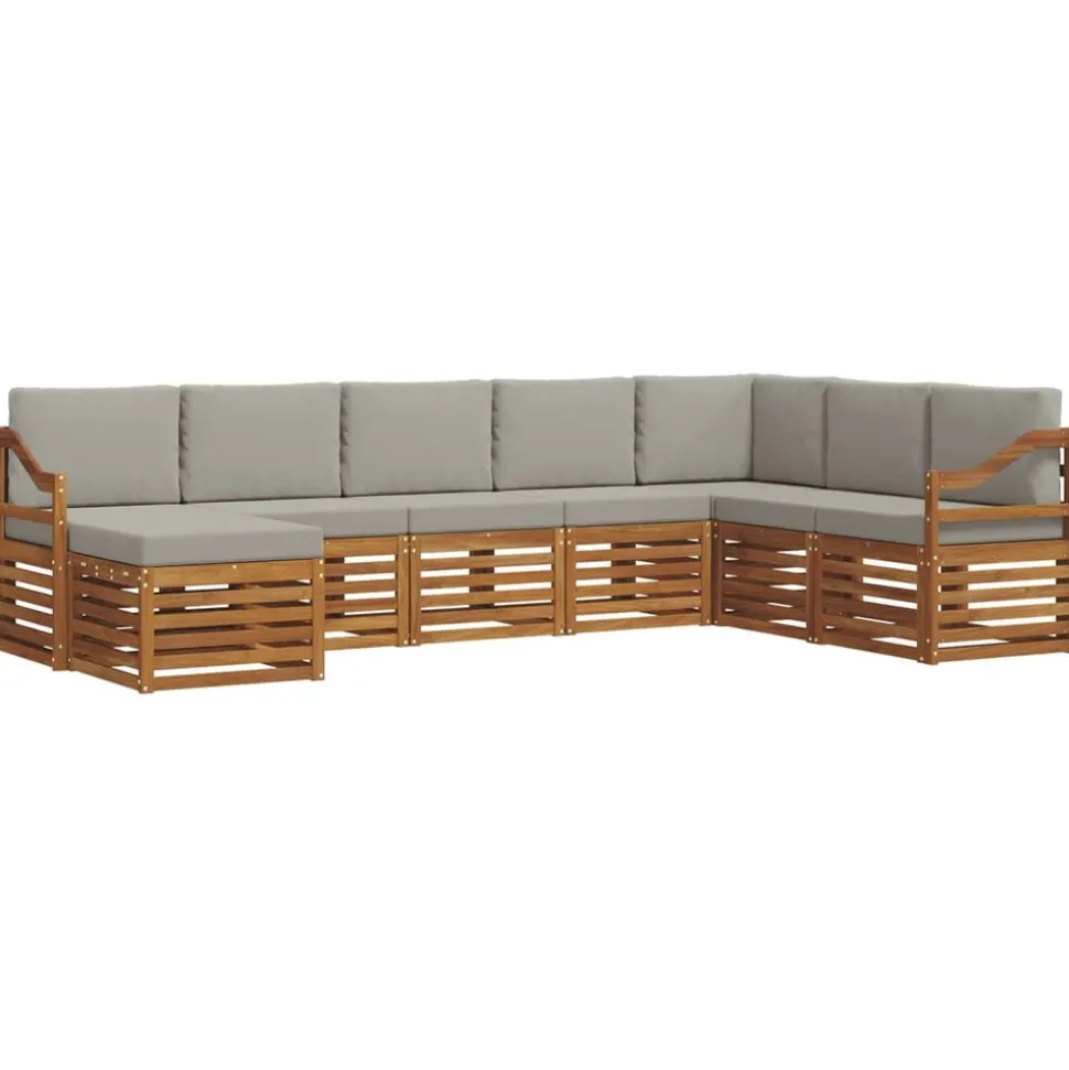 vidaXL Hoekbank Set 8 pcs Natuurlijk en Lichtgrijs Massief Acaciahout