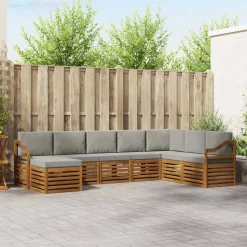 vidaXL Hoekbank Set 8 pcs Natuurlijk en Lichtgrijs Massief Acaciahout