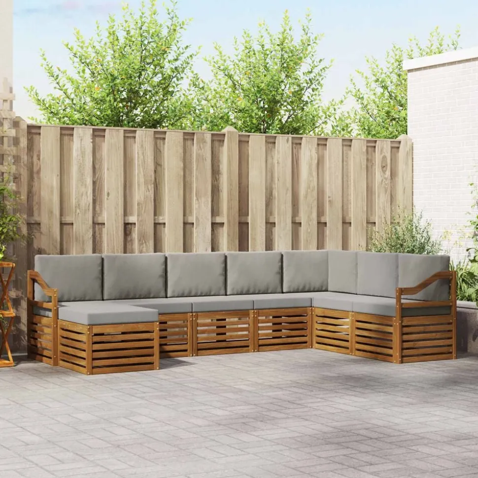 vidaXL Hoekbank Set 8 pcs Natuurlijk en Lichtgrijs Massief Acaciahout