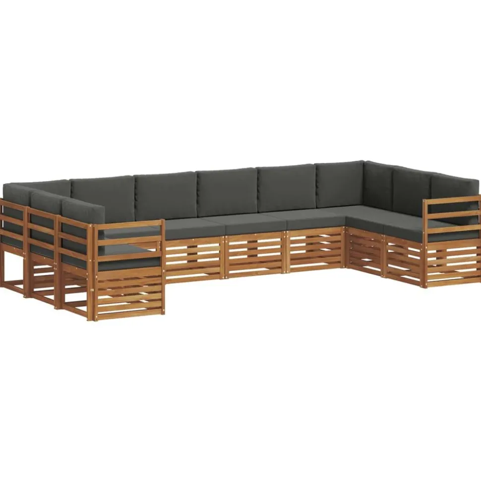vidaXL Hoekbank Set 10 pcs Natuurlijk en Antraciet Massief Acaciahout