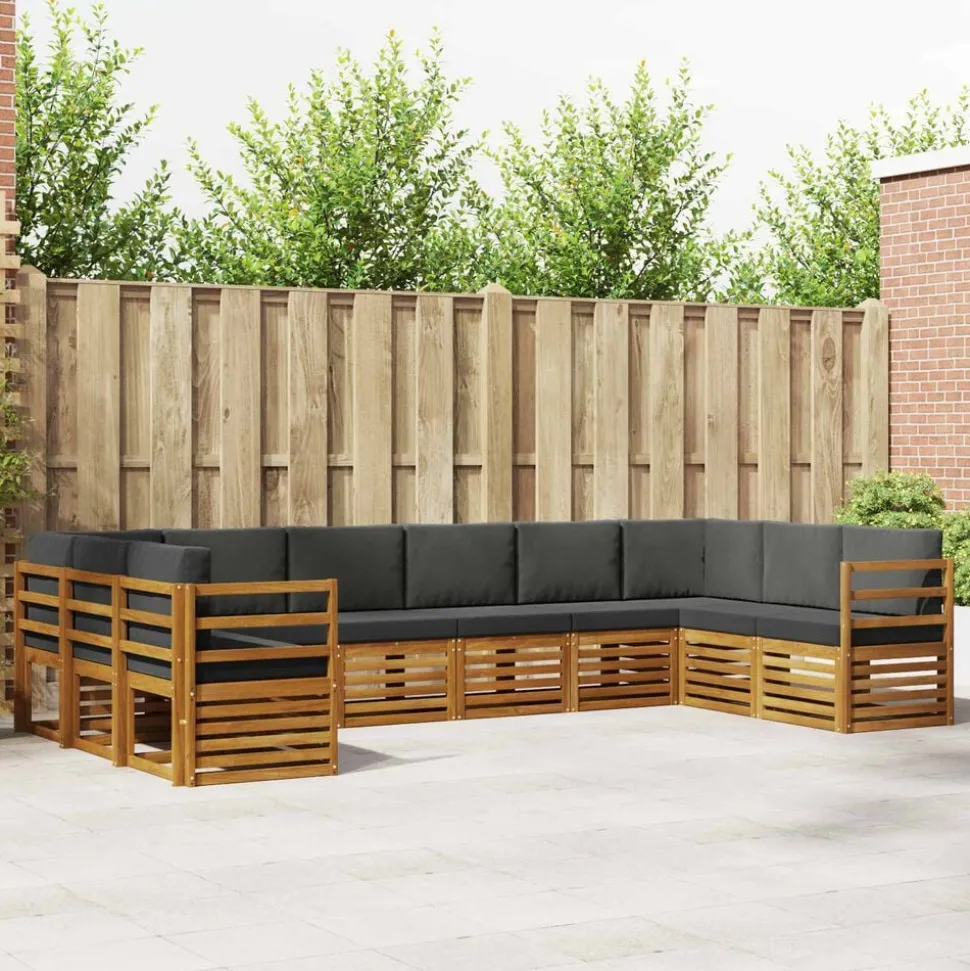 vidaXL Hoekbank Set 10 pcs Natuurlijk en Antraciet Massief Acaciahout