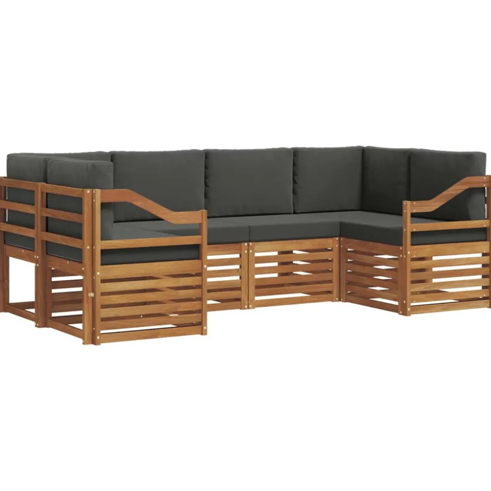 vidaXL Hoekbank Set 6 pcs Natuurlijk en Antraciet Massief Acaciahout