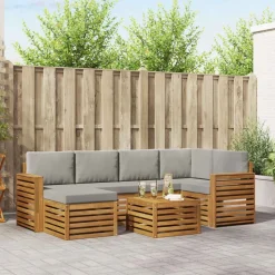 vidaXL Hoekbank Set 7 pcs Natuurlijk en Lichtgrijs Massief Acaciahout