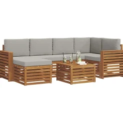 vidaXL Hoekbank Set 7 pcs Natuurlijk en Lichtgrijs Massief Acaciahout
