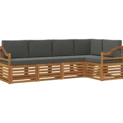 vidaXL Hoekbank Set 5 pcs Natuurlijk en Antraciet Massief Acaciahout
