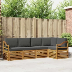 vidaXL Hoekbank Set 5 pcs Natuurlijk en Antraciet Massief Acaciahout