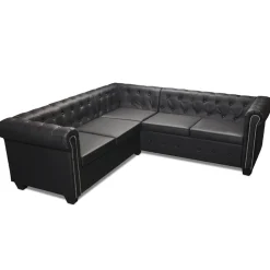 vidaXL Hoekbank 5-zits Chesterfield-stijl kunstleer zwart