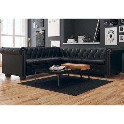 vidaXL Hoekbank 5-zits Chesterfield-stijl kunstleer zwart