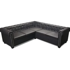 vidaXL Hoekbank 5-zits Chesterfield-stijl kunstleer zwart
