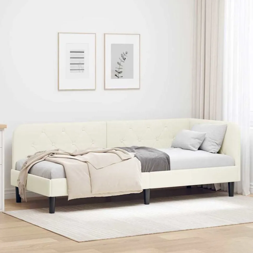 vidaXL Hoekbedframe Crème 80 x 200 cm Fluweel