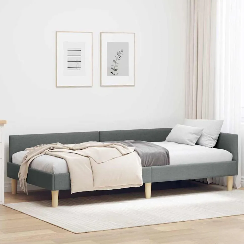 vidaXL Hoekbedframe Donkergrijs 80 x 200 cm Stof