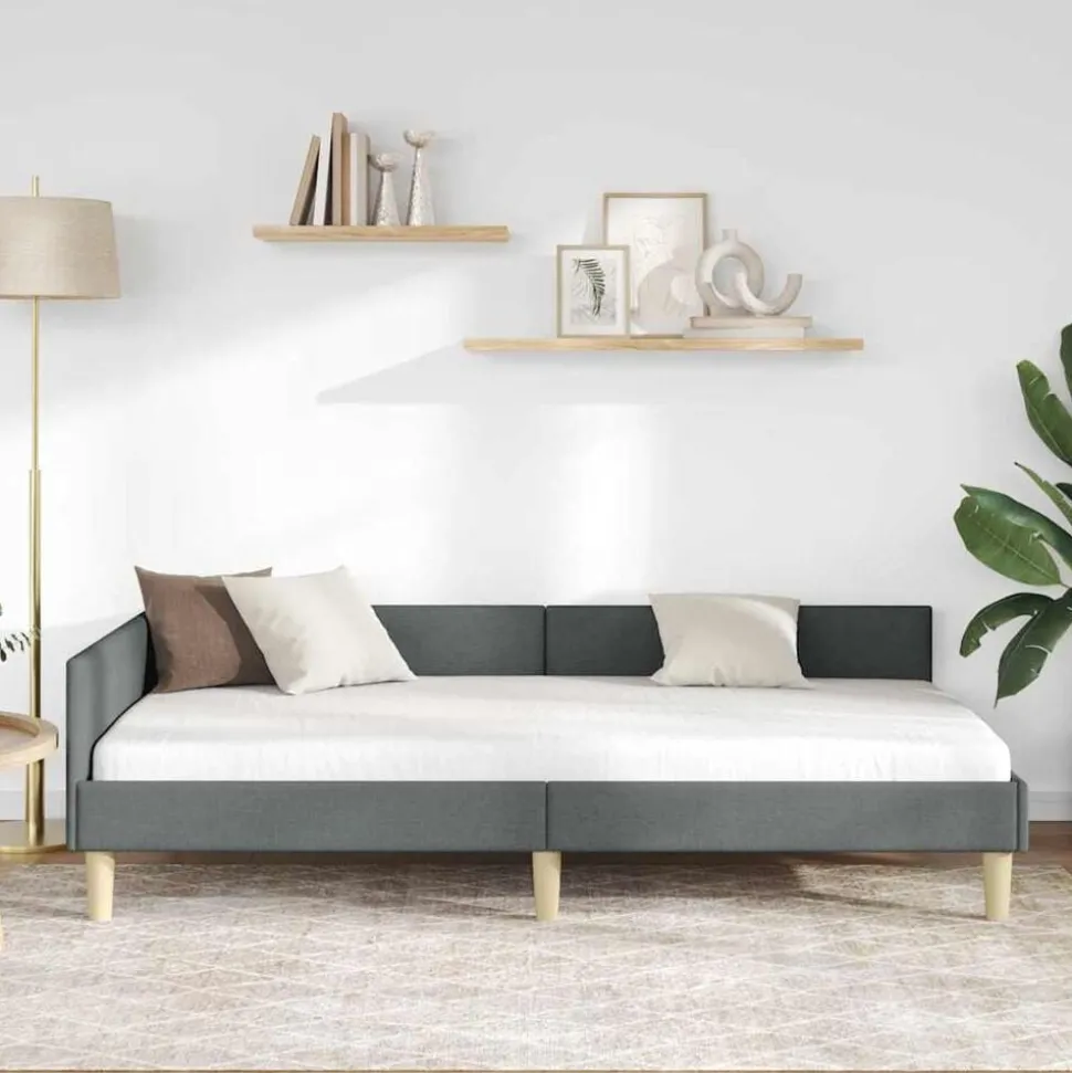 vidaXL Hoekbedframe Donkergrijs 80 x 200 cm Stof
